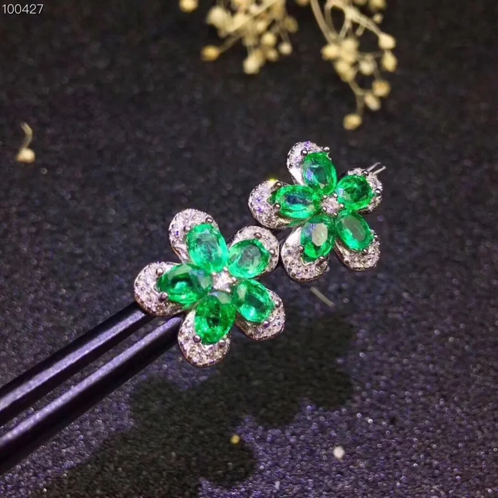 

Natural emerald earring Free shipping Real original emerald 925 sterling silver Gem 3.5*4.5mm 10pcs