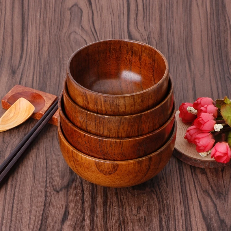 

Natural Jujube Wooden Rice Soup Bowl Food Container Kitchen Utensil Tableware