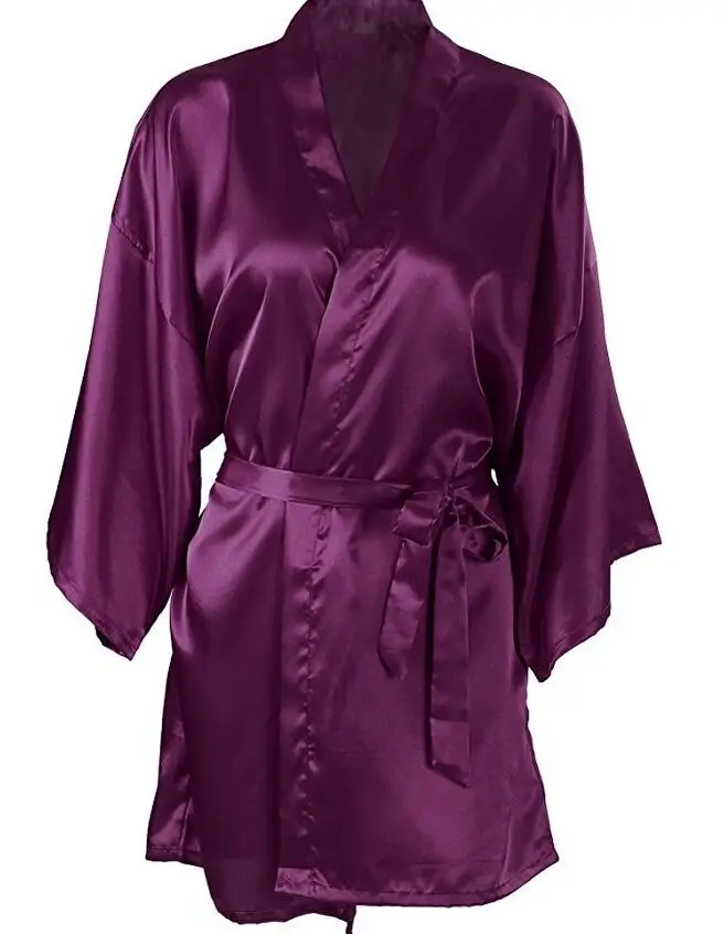 Women Wedding Bride Bridesmaid Silk Satin Floral Bathrobe Short Kimono Night Dressing Gown