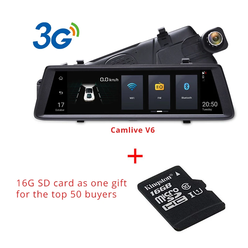 Camlive V6 Автомобильный видеорегистратор 10 &quot3g двойная камера HD1080P зеркало заднего