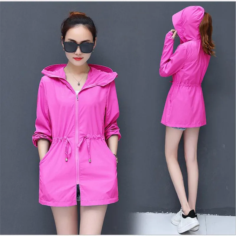 طويل كم زائد حجم 4XL الصيف النساء الشمس الأشعة فوق البنفسجية حماية سترة الملابس الإناث 2019 مقنعين متوسطة طويلة سترة رقيقة الشاطئ CQ1939