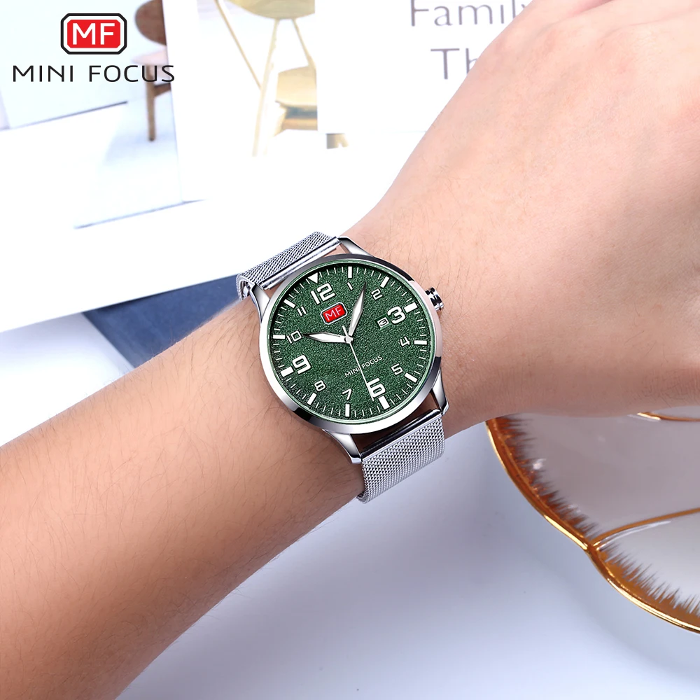 MINIFOCUS Топ бренд класса люкс мужские часы ультра тонкий нержавеющая сталь мужские кварцевые часы сетка бренд Авто Дата Relogio Masculino