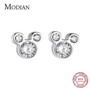 

Modian New Arrival Cute 925 Sterling Silver Bear Animal Bear Clear Cubic Zirconia Fashion Stud Earrings For Women Silver Jewelry