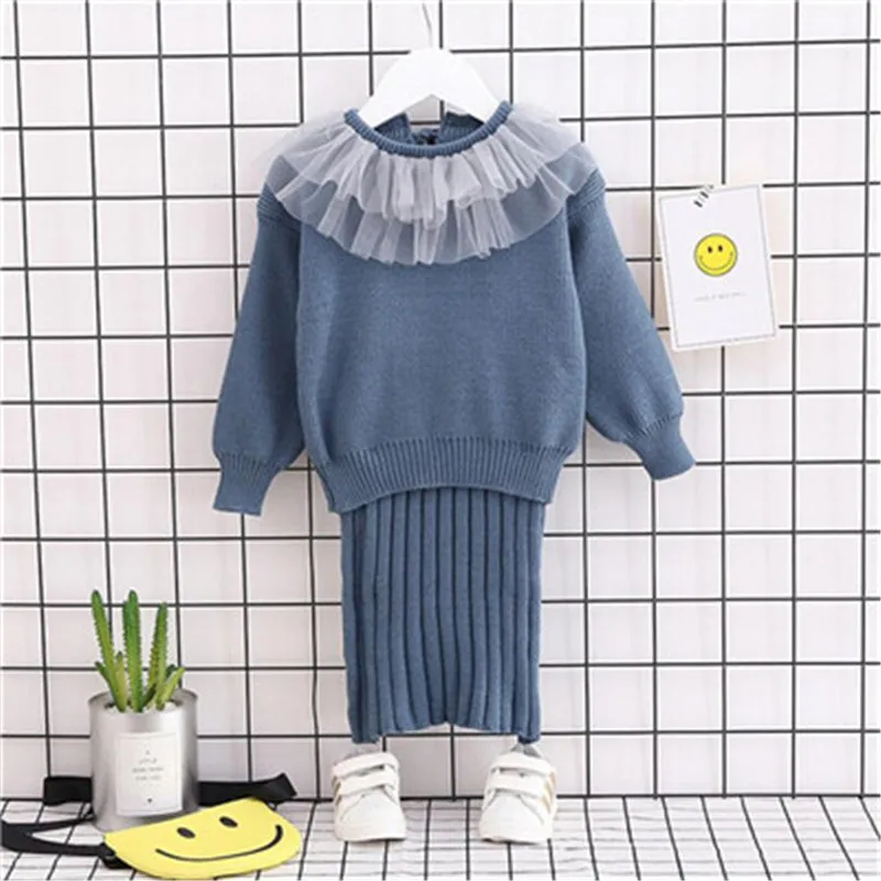 

Girls Outfits Fall New Knitting Sweater And Dresses 2 pcs Set Clothes For Children Fashion Boutique Kids Clothing Sets