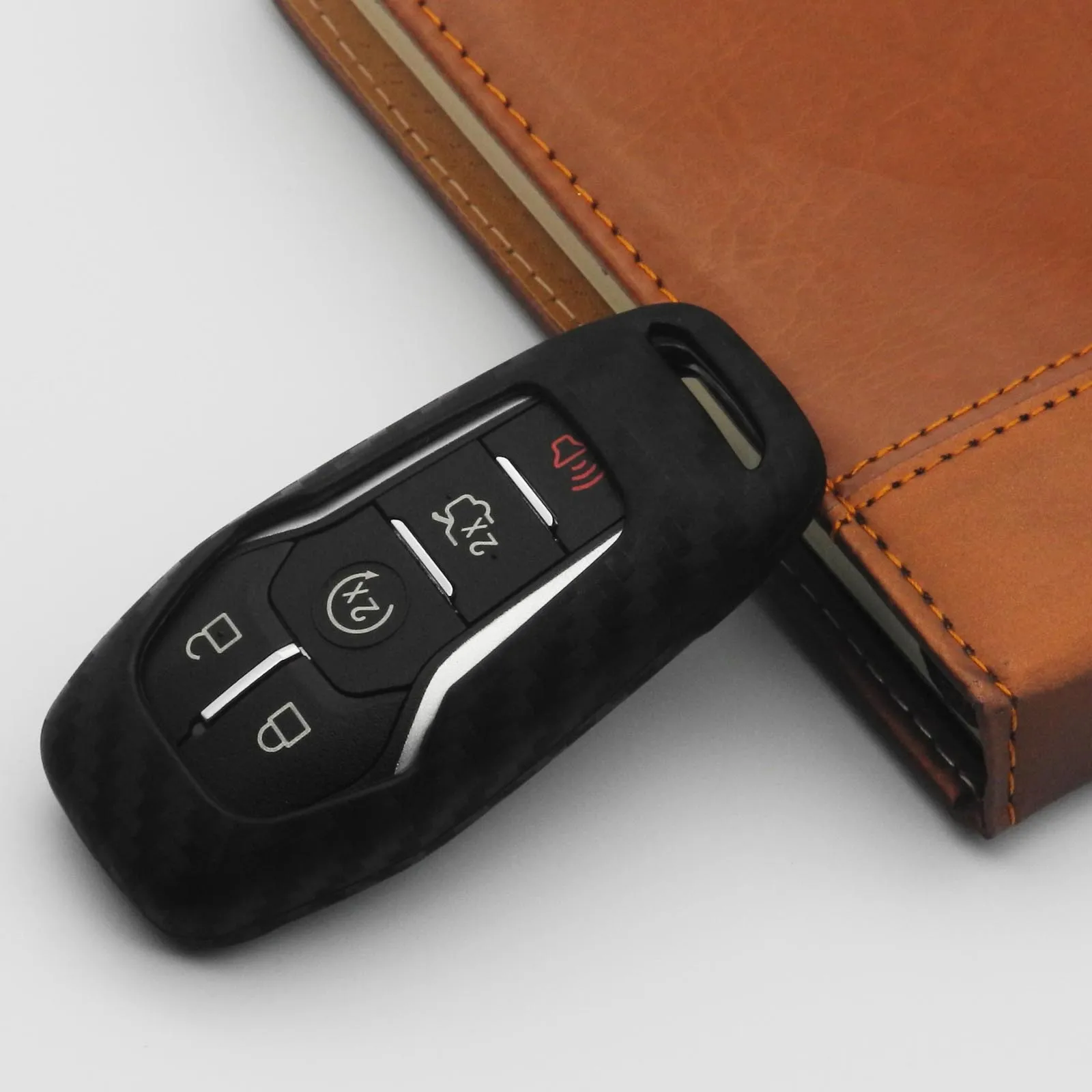 

Carbon Fiber Silicone Car key Cover Case shell Remote Fob Keychain for Ford Edge Explorer Fusion 2015 2016 2017 M3N-A2C31243300