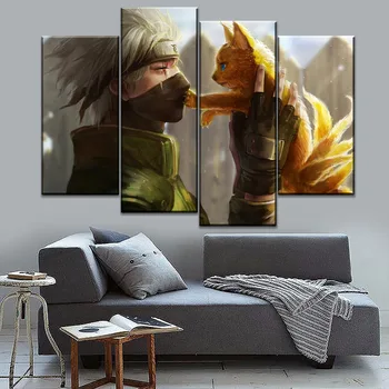 

Canvas Prints 4 Piece Anime Naruto Kakashi Hatake And Kyubi Poster Decor Modular Framework For Living Room Wall Art Painting