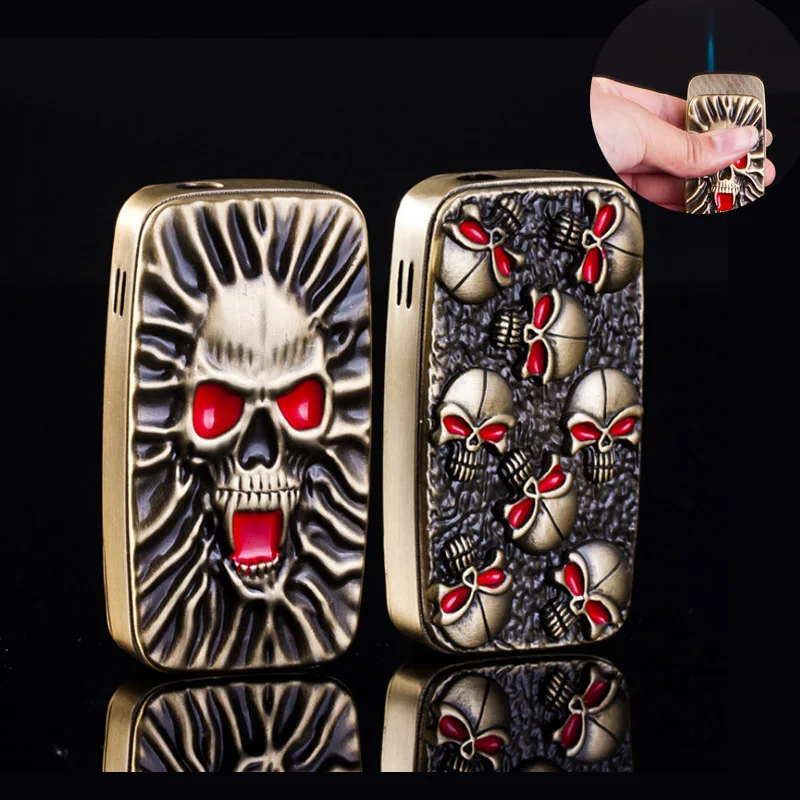 

Creative Skull Gas Lighter Windproof Straight Flame cigarette Lighters Novelty Gadget Metal Fire Smoker Gift