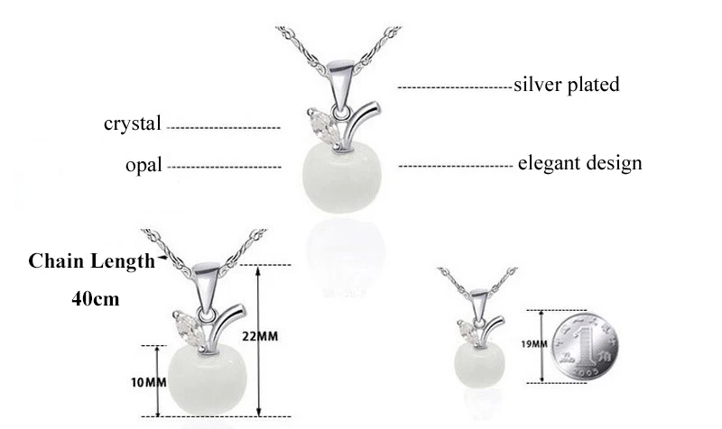 Кристальное ожерелье с кулоном-яблоком, опалом, подвеска, серебряная цепочка, фруктовое ожерелье для женщин, девушек, модное ювелирное изделие, подарок