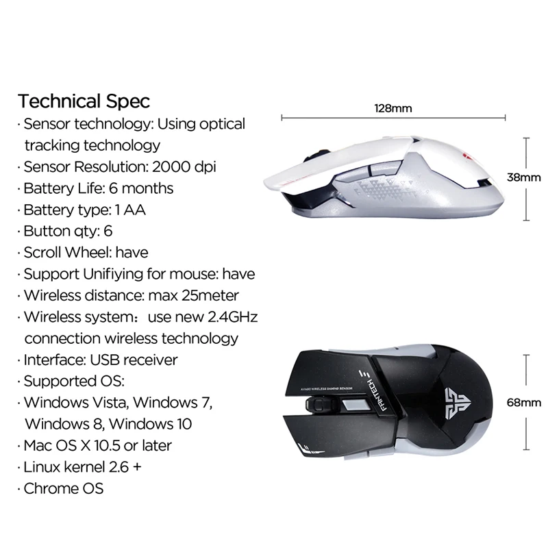FANTECH WG8 эргономичный дизайн 6 кнопок 2 4 ГГц Беспроводная игровая мышь 2000 dpi для