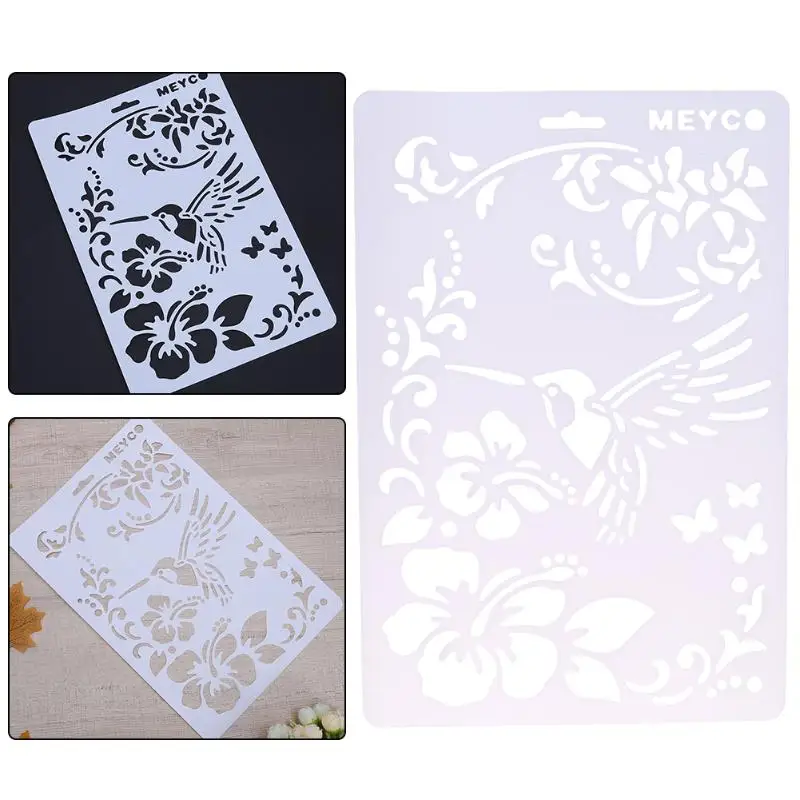 

Bird Flower Pattern Plastic Stencils for Painting DIY Scrapbooking Craft Layering Templates Wall Spray Drawing Card Pochoir