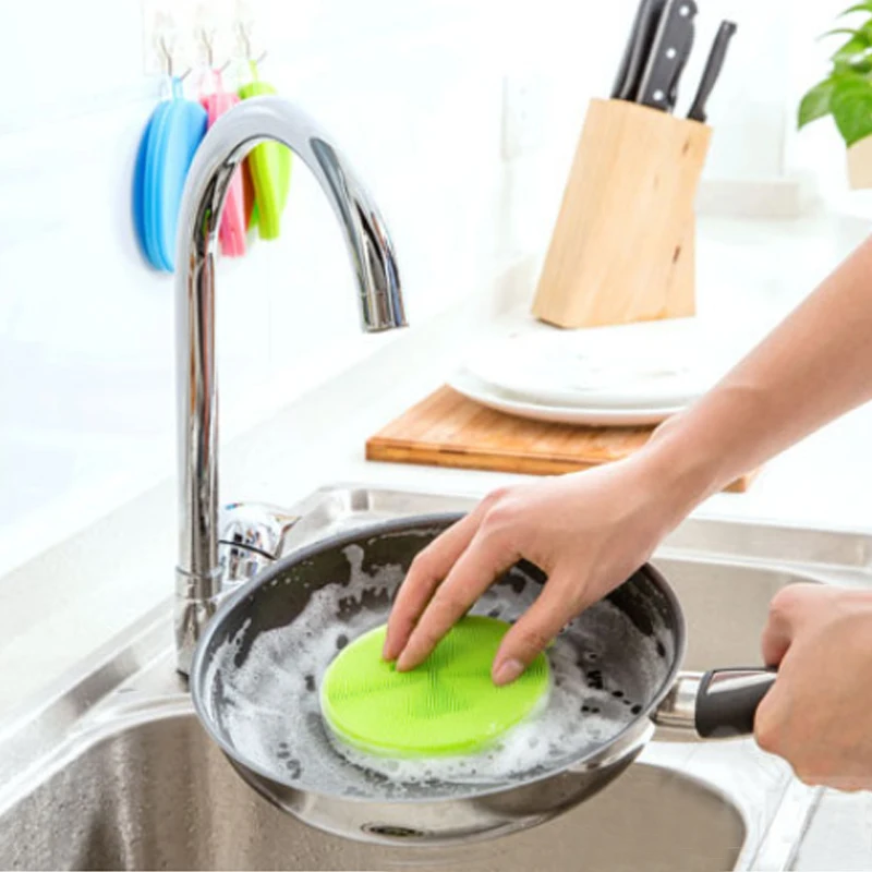 Silicone Dish Washing Brush Sponge Scrubber Pot Pan Kitchen Cleaning Pad Tool UK 