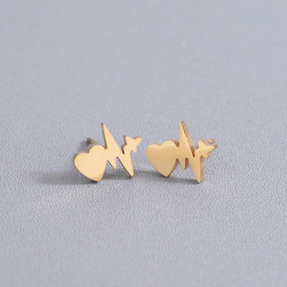 Серьги гвоздики Todorova из нержавеющей стали в форме волны сердцебиения