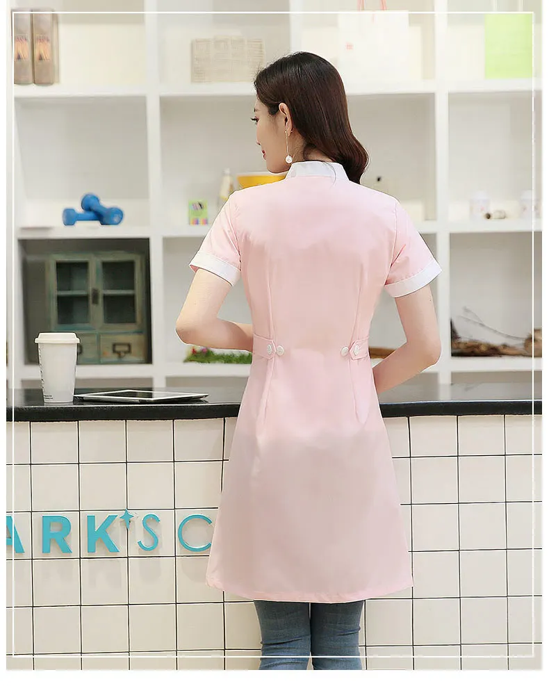 Женская летняя рубашка с коротким рукавом и стоячим воротником, униформа медсестры для стоматологической клиники, униформа доктора, приталенная белая куртка