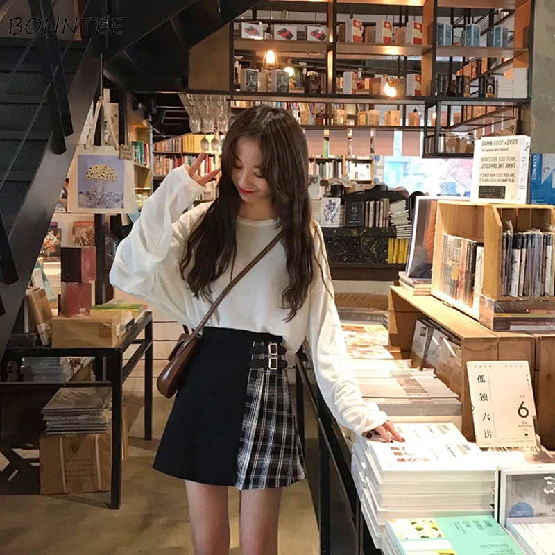 

Skirts Women Chic A-Line Leisure Mini High Waist Daily Korean Style All-match Patchwork Skirt Slim Students Elegant Womens 2019