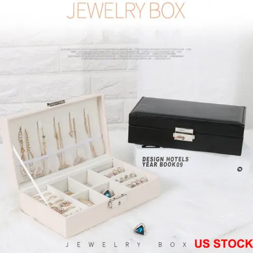 

2019 Newest Hot Jewellery Storage Box Girls Rings Watches Case Necklaces Display Organizer Gifts