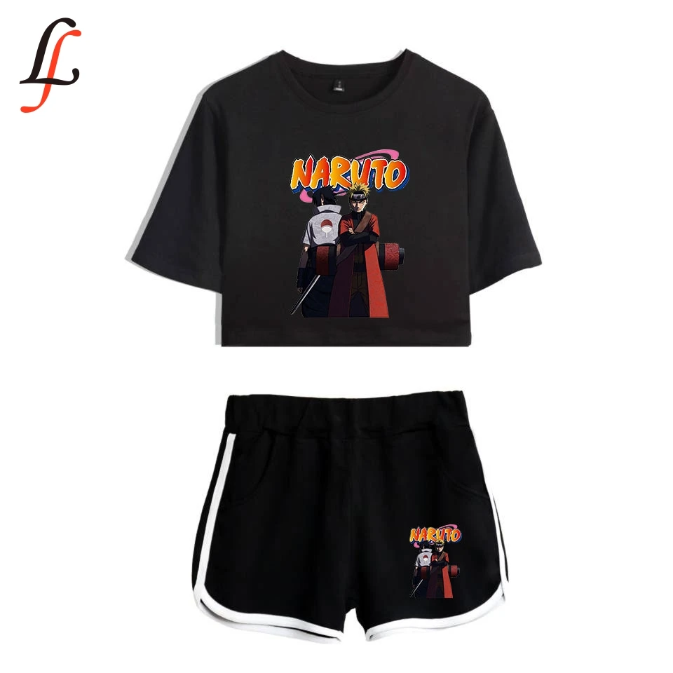 2019Naruto 2D Hot Sale Sexy Two Piece Sets Soft T-shirt and Elastic Shorts Kpop Harajuku New Fashion Fitness Style Clothing | Женская
