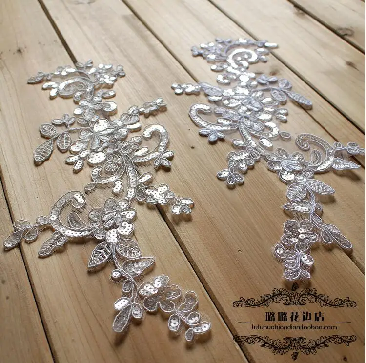 

Hot Wholesale 5 Pairs/10 PCS 30*17cm Elegant Wedding Bridal Hair Accessories DIY Material Flower Sequin Lace Applique Patches