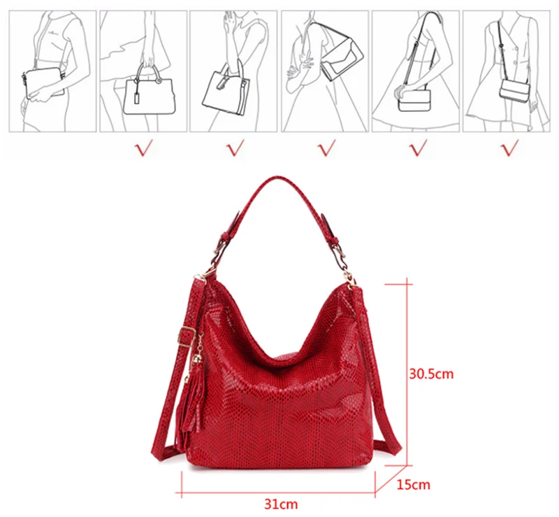 Women Snake Leather Shoulder Bag Female Serpentine Pattern Hobos Bags Tassel Big Handbag Luxury Designer Ladies Tote SS0309 (11)