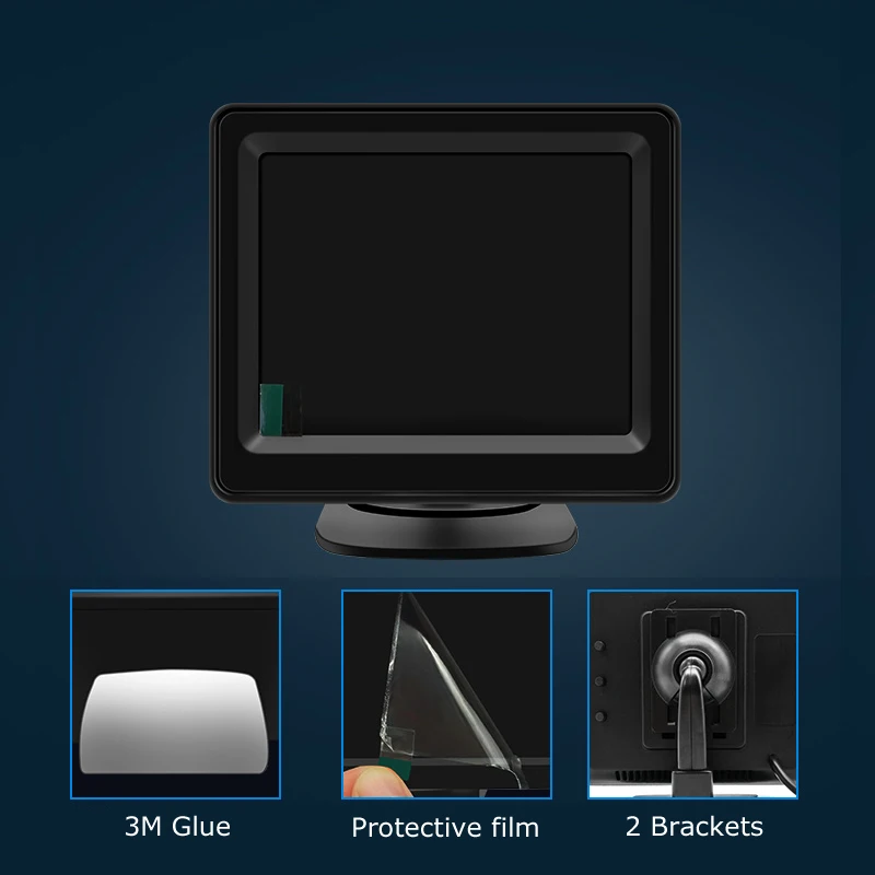 ANSHILONG 12-24V 3.5 inch TFT LCD Mini Car Vehicle Rear View in-dash Monitor 4:3 Screen 2Ch Video input 2 Brackets