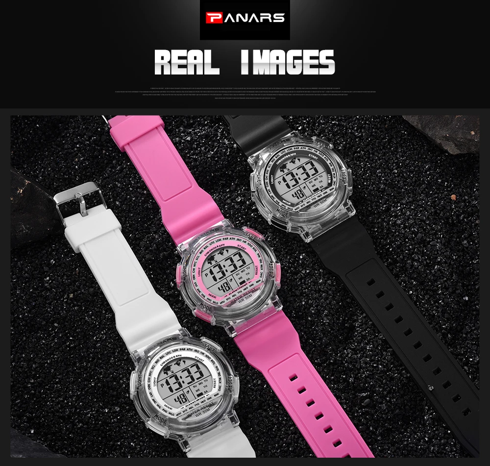 Children's Watches 50m Waterproof PANARS LED Multifunction Dual Tim Digital Kids Wrist Watches Children Watch For Boy Girl