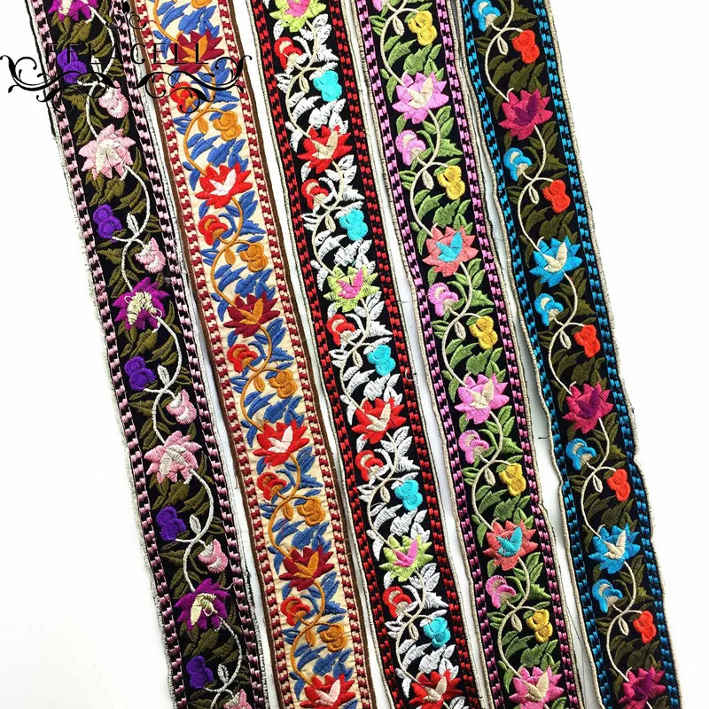 

FFLACELL 1Yard National Embroidered Webbing DIY Handmad Sewing Ribbon Carpet Decorative Edge Upholstered Benches Accessory