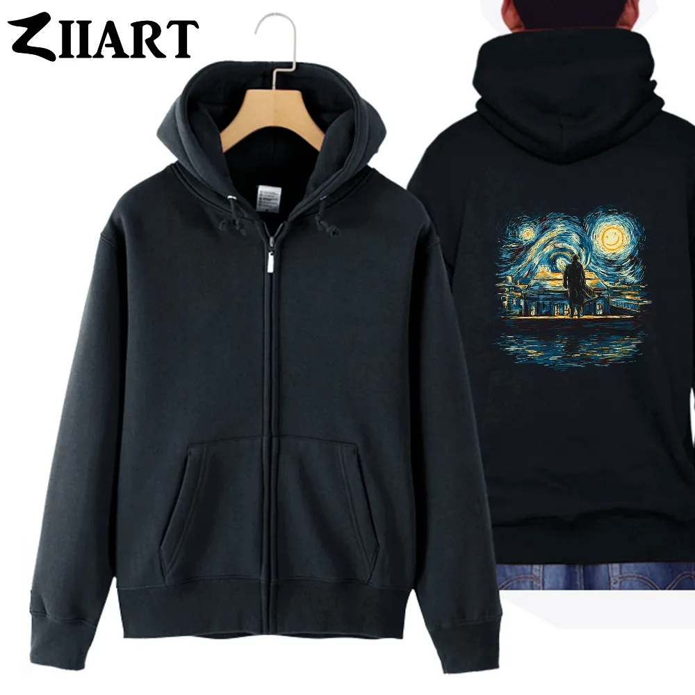 

sherlock holmes starry night Vincent van Gogh couple clothes girl woman female cotton full zip hooded Coats Jackets