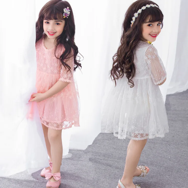 

ADOMI  Summer Mesh Vest Girls Dress Baby Girl Princess Dress Fashion Half Sleeve Chlidren Clothes Ball Gown Dress 3-7Y