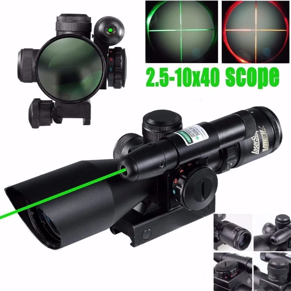 

UniqueFire New Brand 2.5-10x40 Tactical Hunting Rifle Scope Red Green Mil-dot illuminated With GREEN Laser Mount