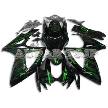 

ABS Plastic Full Fairing Kit For Suzuki G-SXR600 K6 K7 2006 2007 GSXR750 06 07 Injection Motorcycle Black With Green Flames Hull