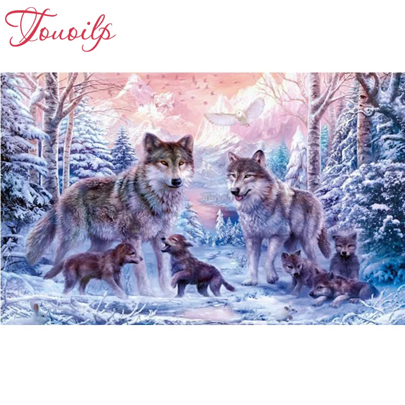 5D diamond embroidery stitch crystal round sets decorative diy painting pack of wolves in the snow mountain | Дом и сад