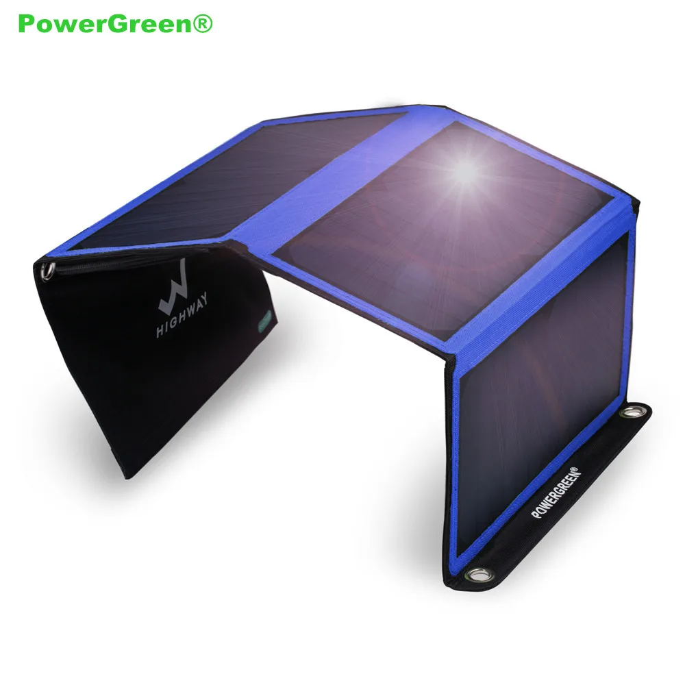 

PowerGreen Flexible Solar Panel 21 Watts Dual USB Ports Foldable Solar Power Bank Phone Charger for Hiking for Traveling