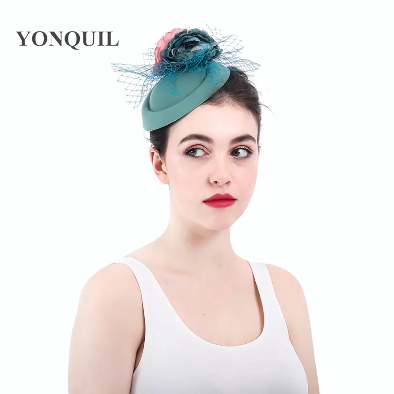 

Fascinator medium green kentucky derby with veil Occasion church hat bridal wedding headpieces NEW ARRIVAL multicolors polyester