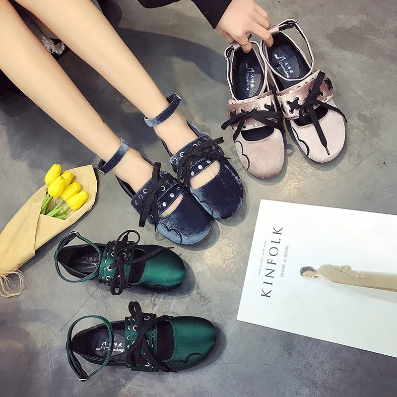 

Phyanic Brand Ballerinas Women Barefoot Flats Shoes women Velvet satin Buckle Strap Ladies Dress Flat Soles Boat Shoes Green