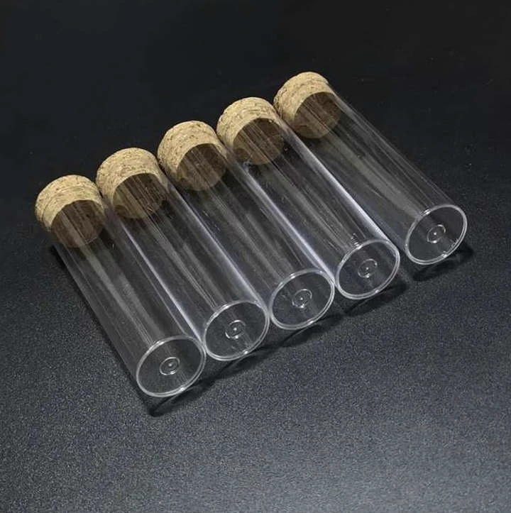 50pcs/lot 25x95mm Flat bottom Plastic Test Tube with cork stoppers for