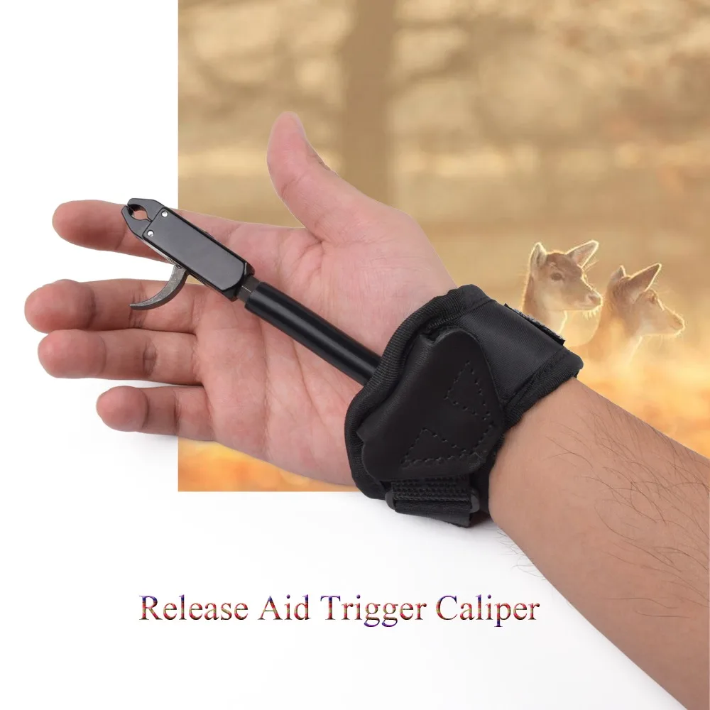 

1X Release Aid Compound Bow Trigger Caliper Black Wrist Strap Adjustable Adult Youth Archer Archery Bow Free Shipping