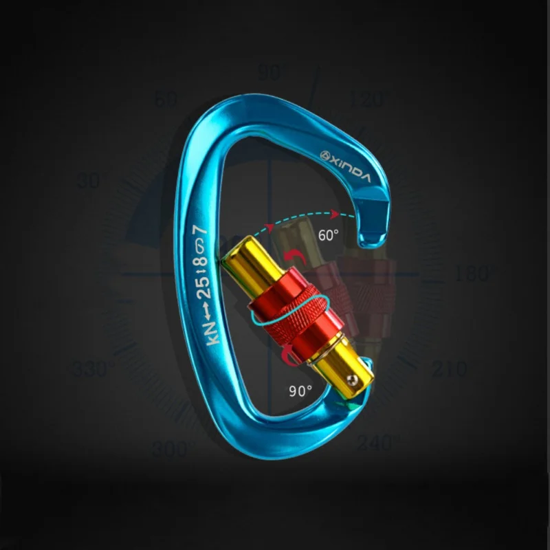 25KN Professional Carabiner Climbing buckle Outdoor D Shape Security Safety Master Lock Rock Climbing Buckle Equipment