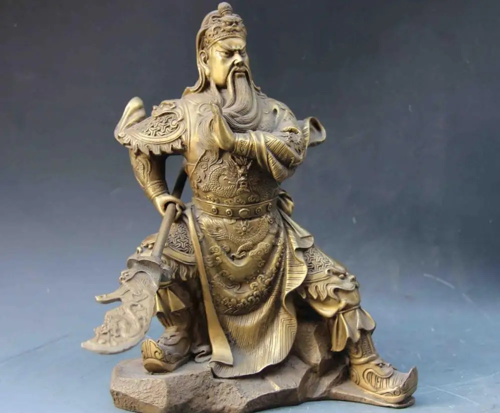 Китайская народная медная латунь valiant Dragon Guan Gong Yu Статуя Воина Будды | Дом и сад