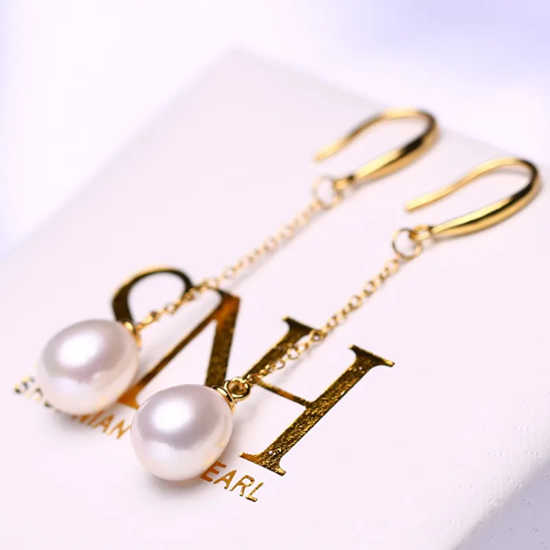 SNH 8mm drop 100% real natural pearl earrings for womenwhite freshwater pearl earrings jewelry wedding birthday gift Fine Jewelry