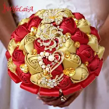 WifeLai-A Gold Diamond Bridal Bouquets Wedding Bridal Crystal Silk Red Rose Flowers Bridal Satin Bouquet Marriage In Stock W227Q