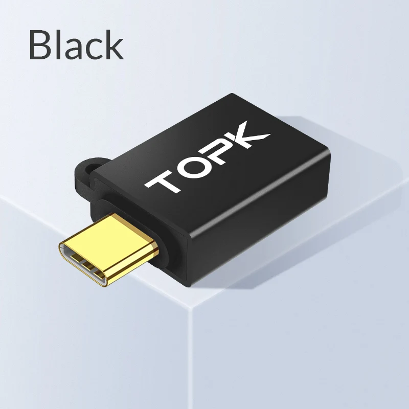 TOPK AN71 usb type C OTG штекер USB 3,0 адаптер Женский OTG кабель мини конвертер для samsung Xiaomi huawei планшет и Android и ПК - Цвет: Черный