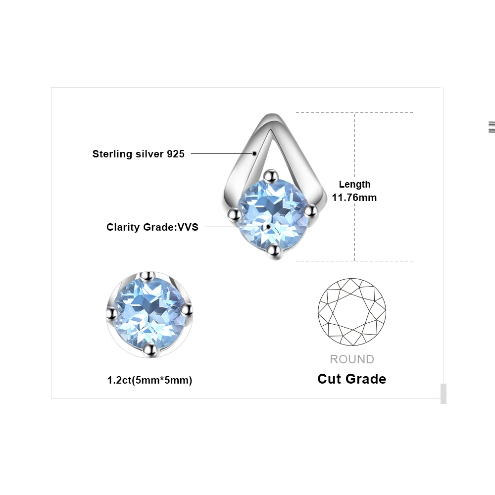 Jewelrypalace 1.2ct круглый природный Голубой топаз Серьги-гвоздики реальные 925 пробы серебро Мода Красивые ювелирные изделия для Для женщин