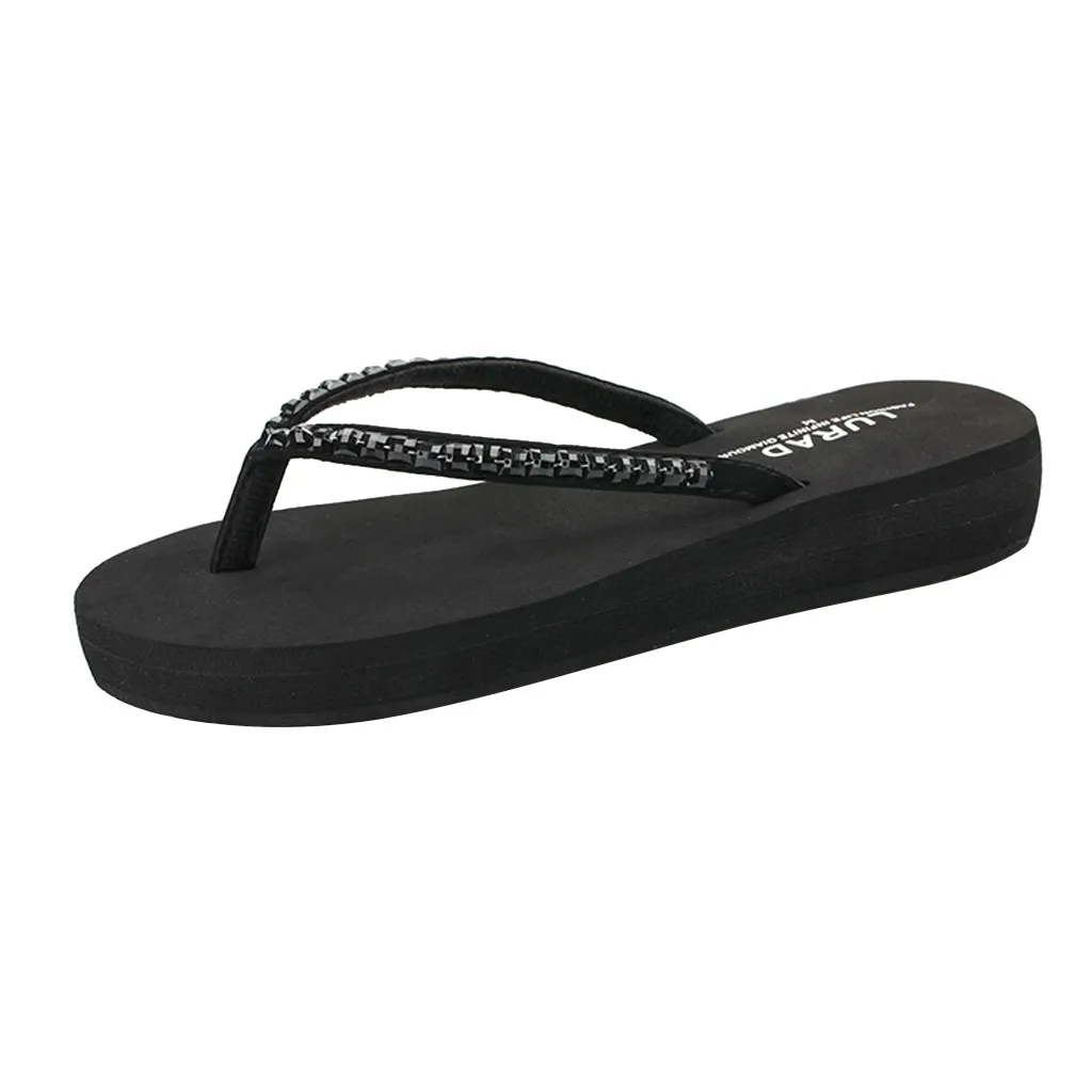SAGACE Для женщин Летняя нескользящая обувь на платформе домашние туфли на танкетке женские туфли-лодочки на высоком каблуке, открытые пляжные шлёпанцы, тапочки sapato feminino - Цвет: BK
