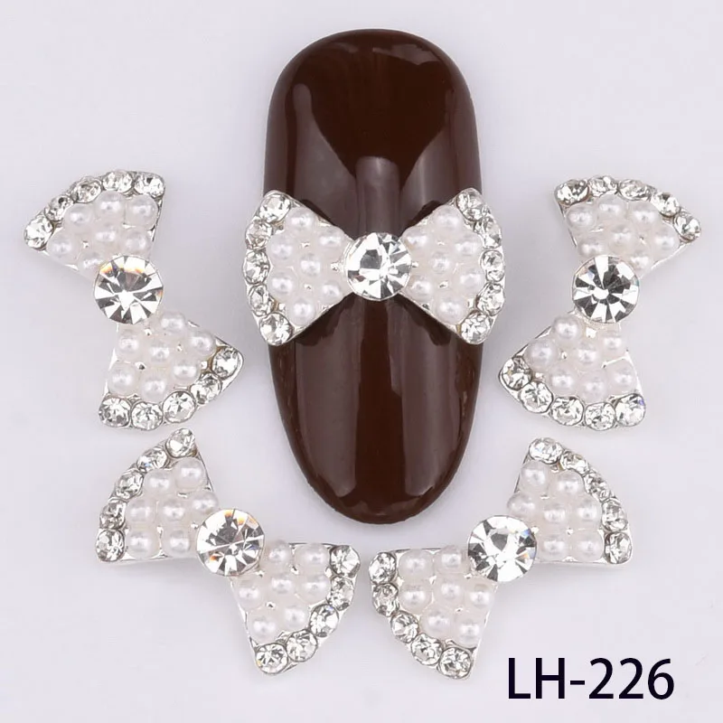 LH-226 10 шт. 3d-украшения для ногтей шармы блестящие прозрачные AB Стразы галстуки-бабочки DIY сплав для маникюра художественные украшения инструменты LH226-237 - Цвет: LH-226