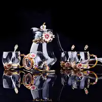 Europäische farbige emaille glas wasserkocher kaffee tassen sets wärme beständig glas tee milch blume tasse teekanne freund geschenke