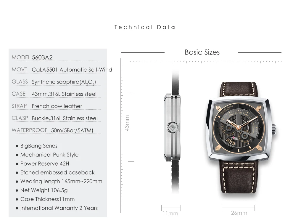 AGELOCER спортивные мужские часы, большой швейцарский бренд, водонепроницаемые военные часы, механические наручные часы, мощность, Reseve, 42 часа, 5603A2