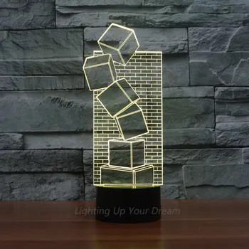 

Creative Blocks Night Light for Bedroom Bricks shape 3D Lamp LED Night Light Flashing USB Charged Atmosphere illusion lighting