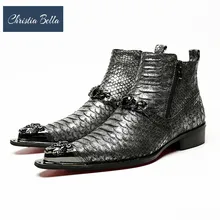 Christia Bella/модные мужские ботильоны из натуральной кожи, зимние мотоциклетные ботинки с цепочкой, мужские ковбойские ботинки с острым носком, мужская обувь