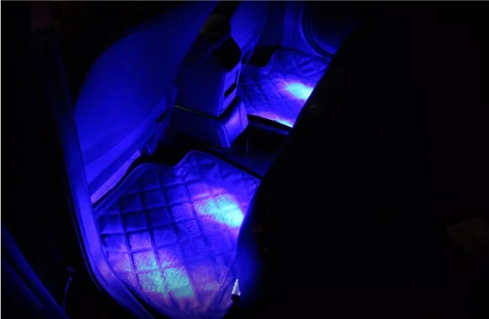 Flash Deal 12V 4 in 1 Car Charge LED Interior Floor Decorative Light Lamp Blue Colors Atmosphere Light Inside Foot Lamp New Style 2