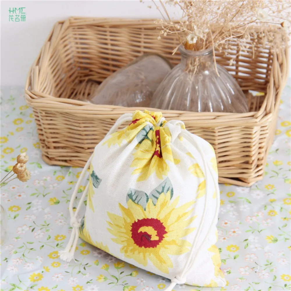 2 sizes Sunflower Printed Handmade Cotton Linen Bag Storage Bag Coffee