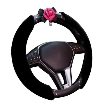 

New Camellia Plush Universal Unisex Car Steering Wheel Cover Non-Slip warm Car Handle Cover for Mercedes-Benz BMW Audi